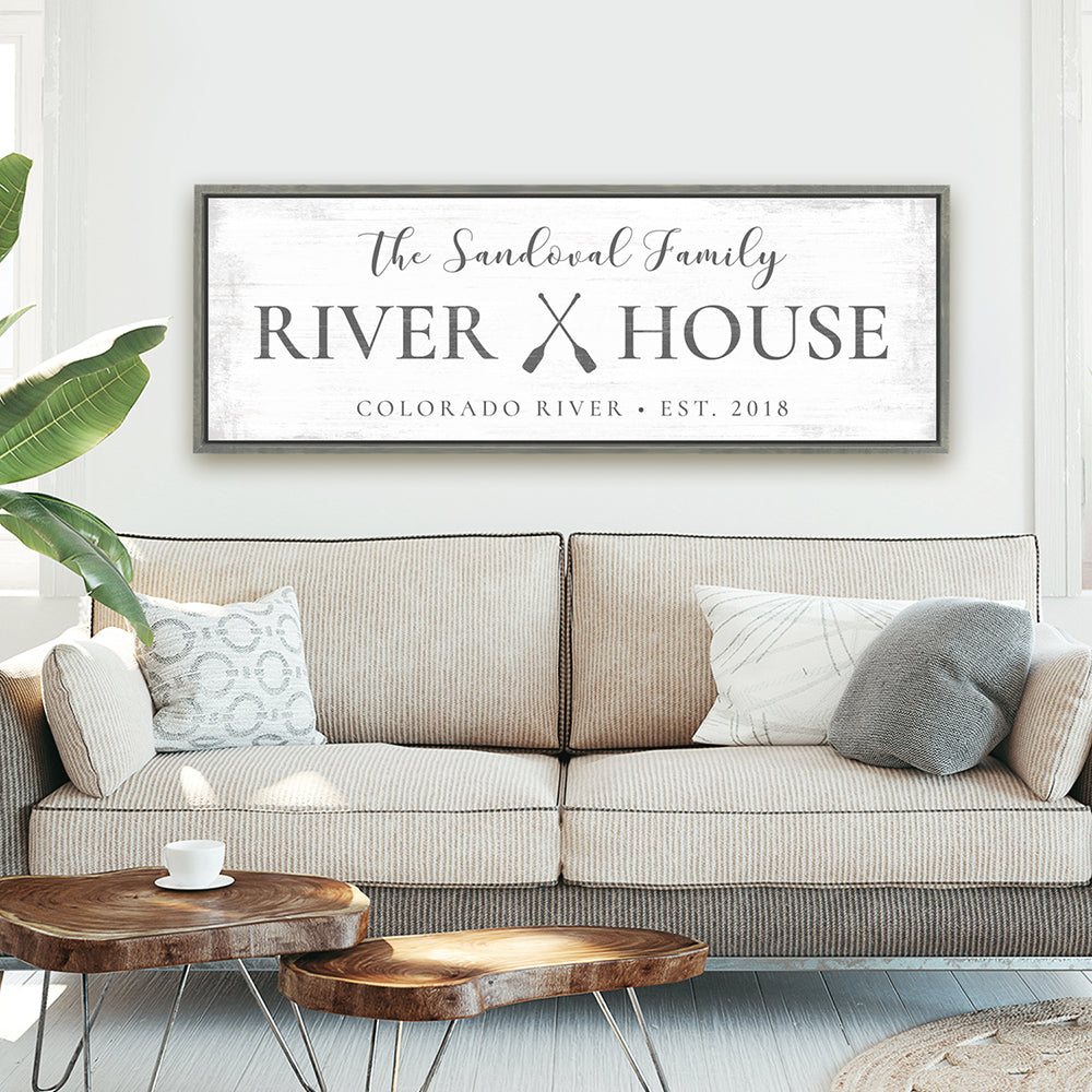 Custom River House Sign Above Couch - Pretty Perfect Studio