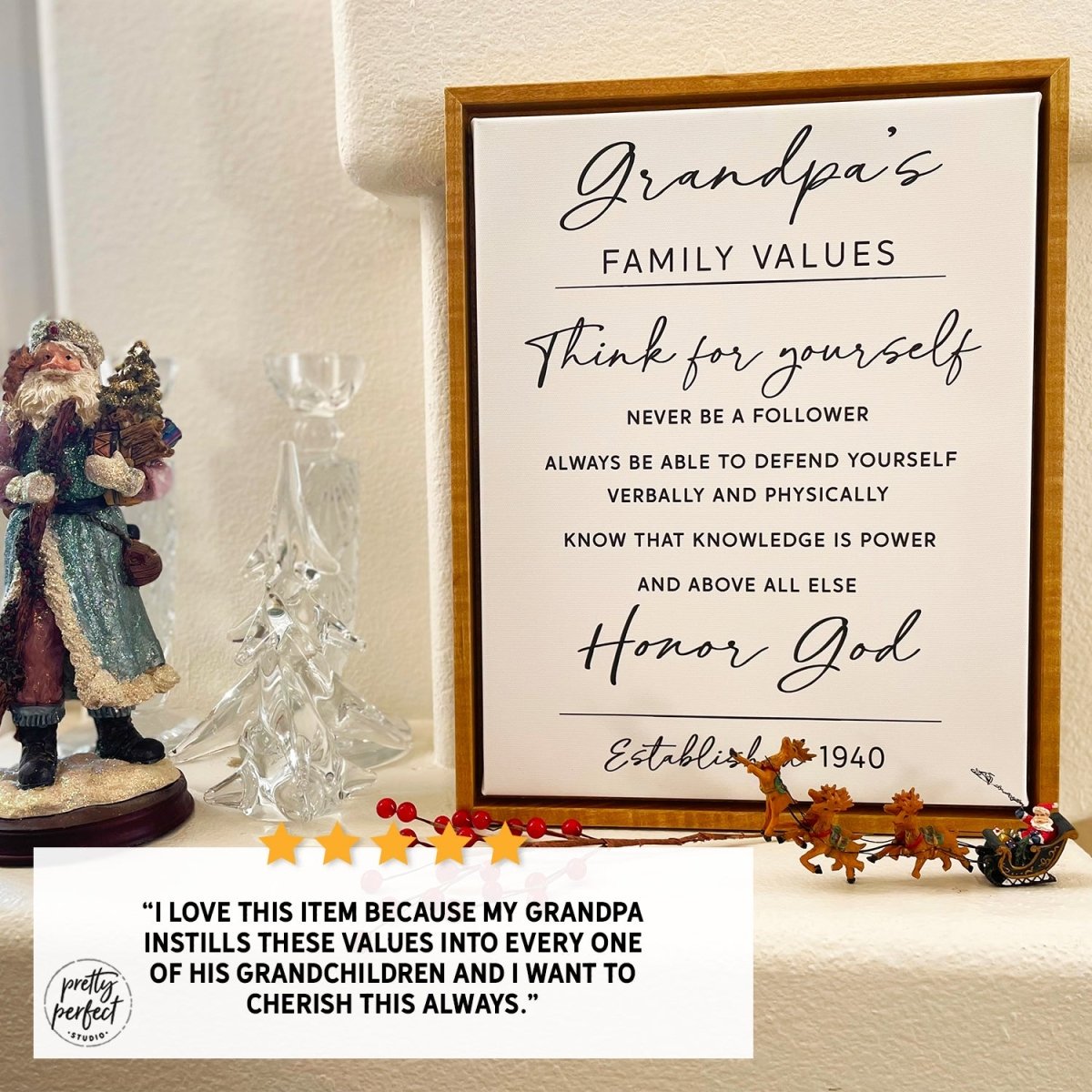 Customer product review for custom family mission statement wall art by Pretty Perfect Studio