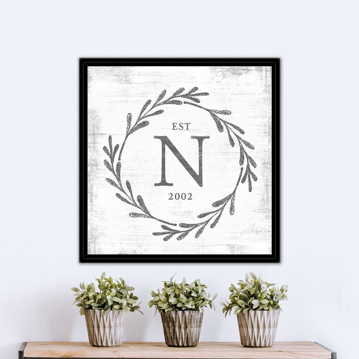 Family Monogram Sign With Established Date Above Shelf - Pretty Perfect Studio
