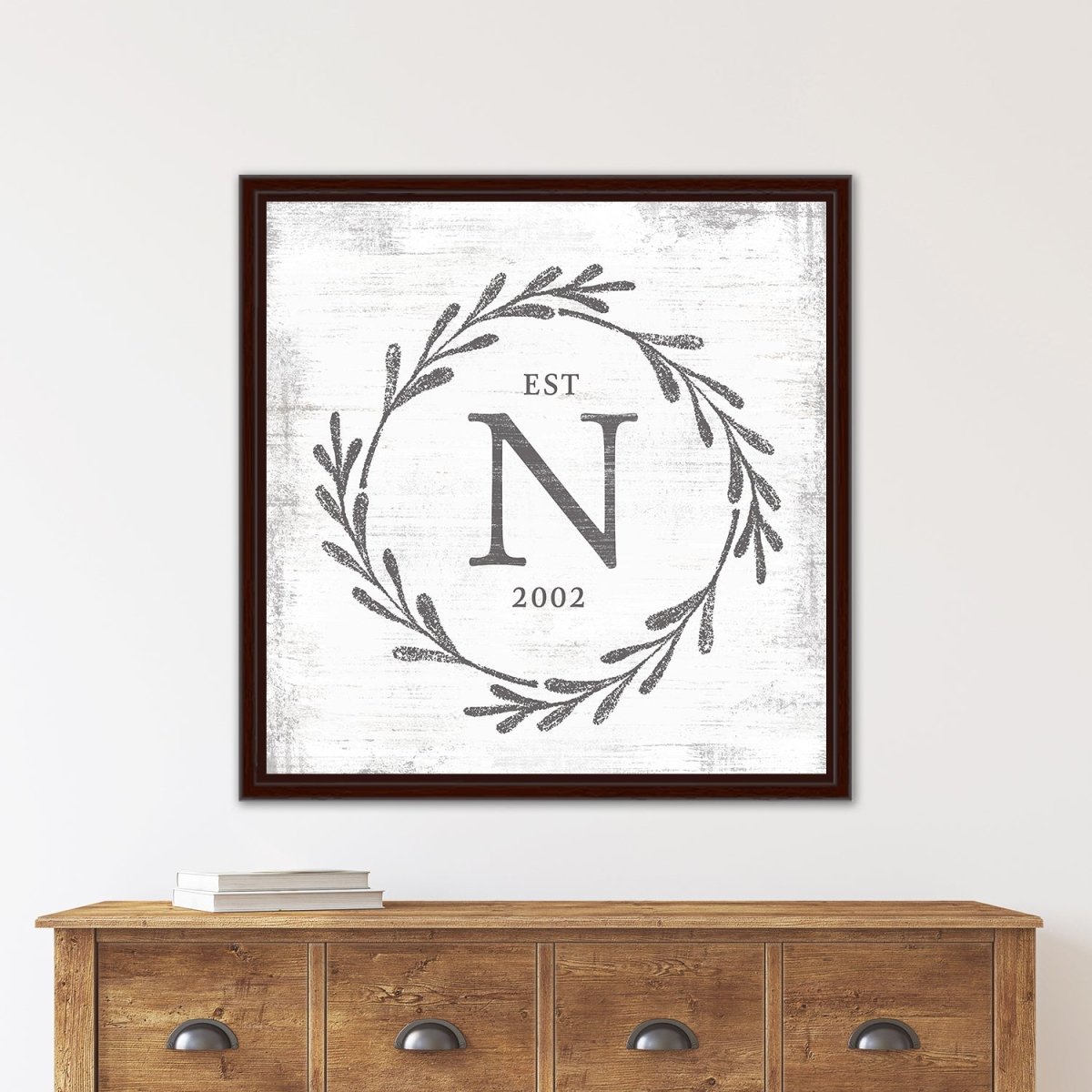 Family Monogram Sign With Established Date Above Dresser - Pretty Perfect Studio
