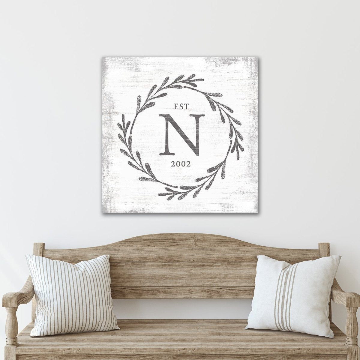 Family Monogram Sign With Established Date Above Bench - Pretty Perfect Studio