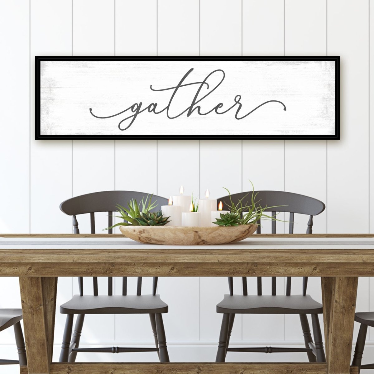 Gather Farmhouse Sign Above Kitchen Table - Pretty Perfect Studio