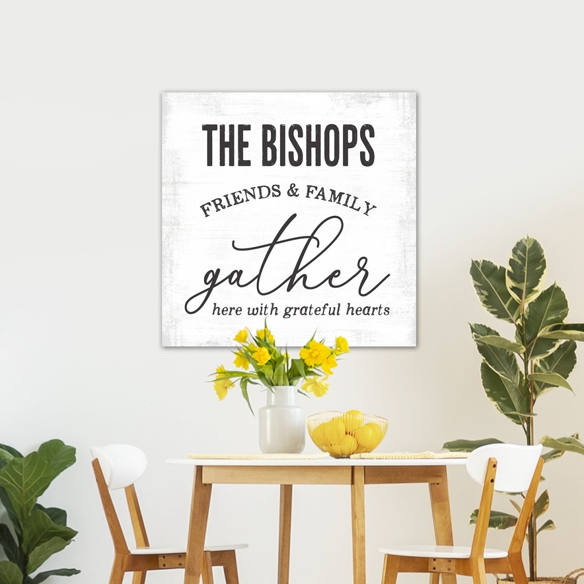 Gather Here With Grateful Hearts Last Name Sign Above Table - Pretty Perfect Studio
