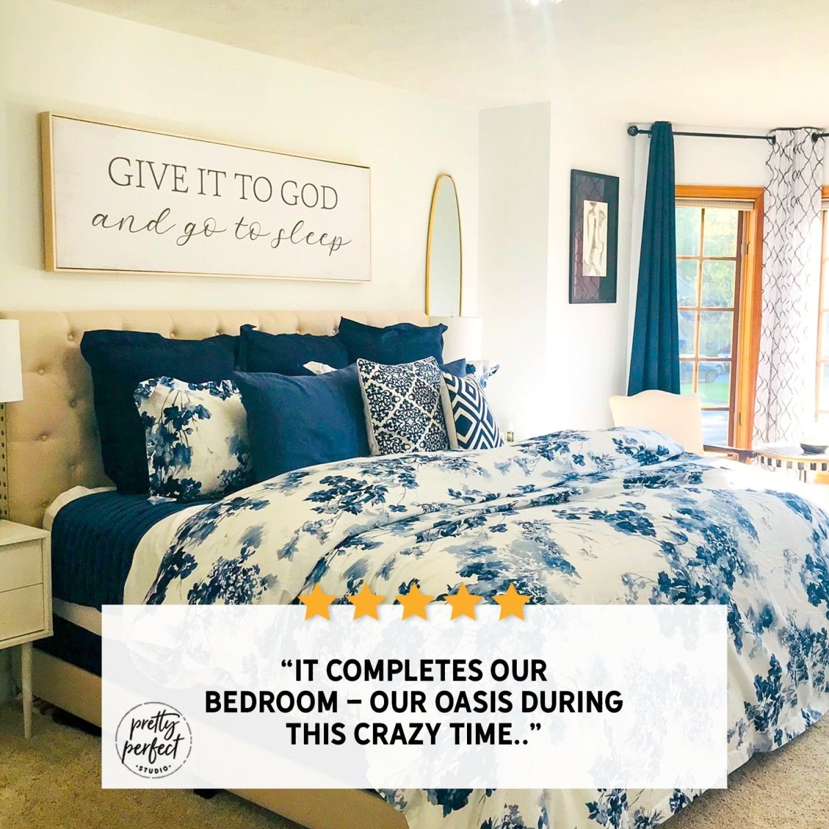 Customer product review for give to god and go to sleep sign by Pretty Perfect Studio