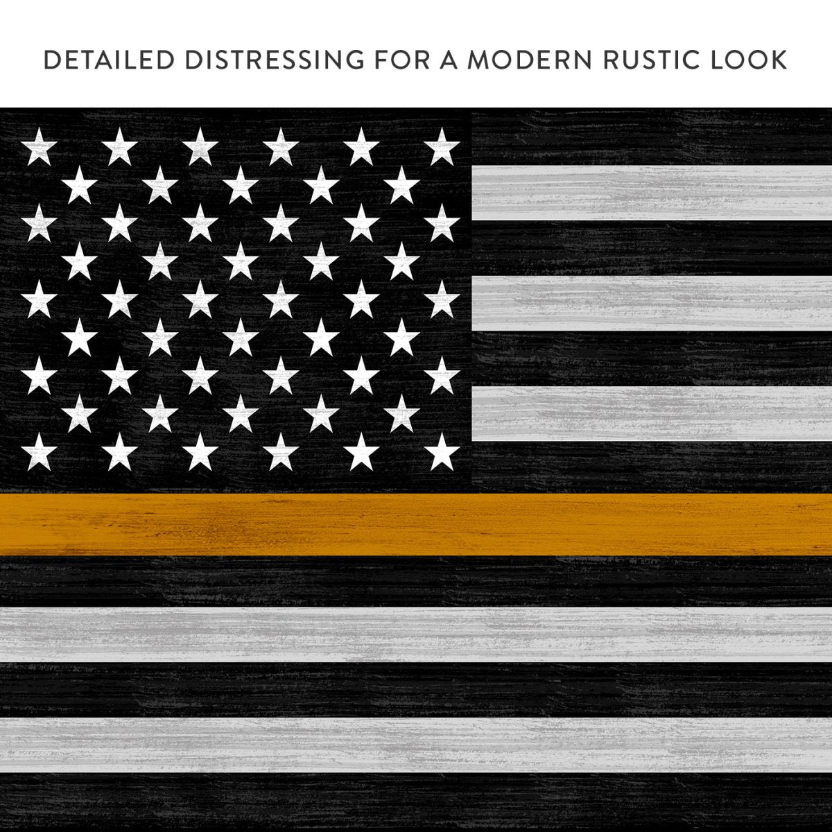 Gold Line Flag Canvas Sign For 911 Dispatchers & Tow Truck Drivers With Distressed Modern Rustic Look - Pretty Perfect Studio