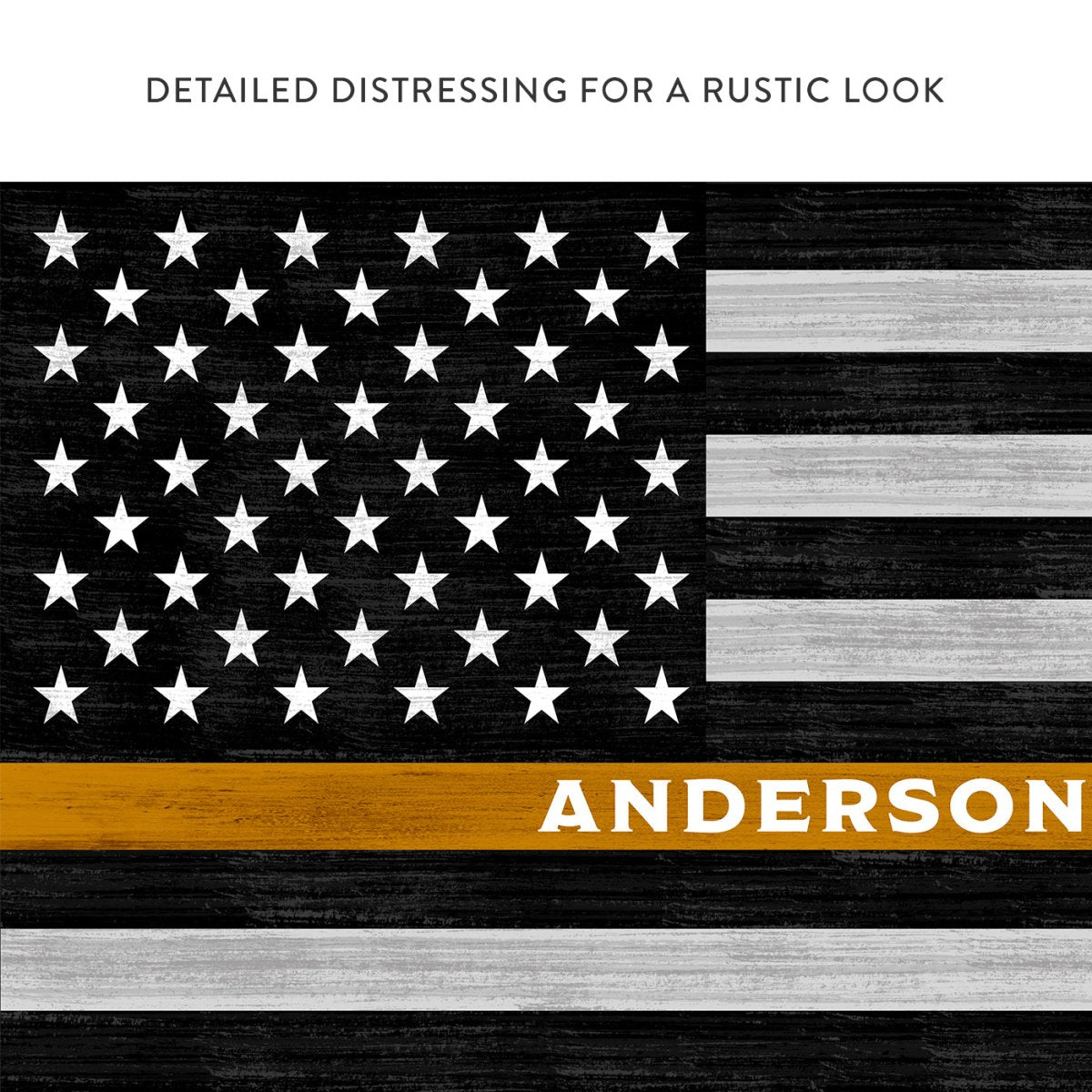 Gold Line Flag Wall Art Sign For Dispatchers & Tow Truck Drivers With Distressed Rustic Look - Pretty Perfect Studio
