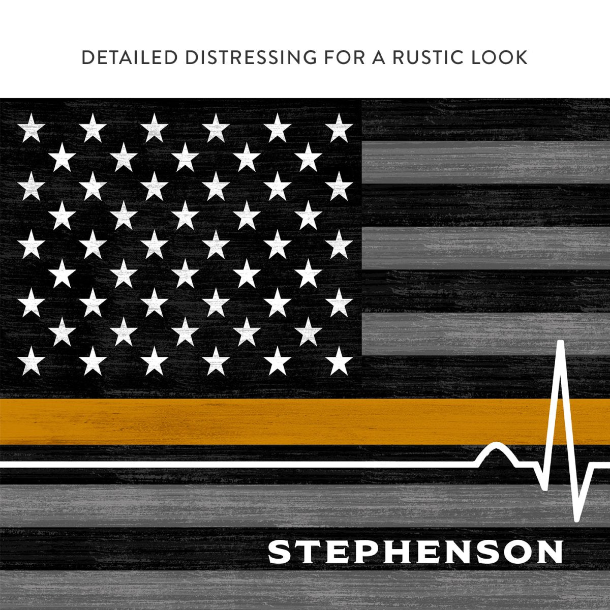 Gold Line Personalized Sign For 911 Dispatchers & Tow Truck Drivers With Distressed Rustic Look - Pretty Perfect Studio