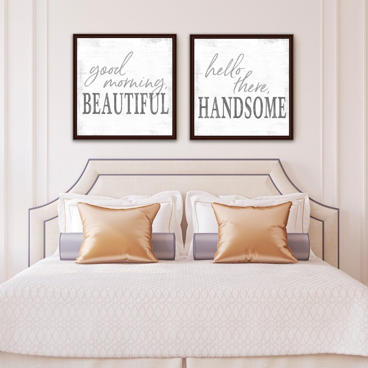 Good Morning Beautiful, Hello There Handsome Wall Art Above Bed - Pretty Perfect Studio