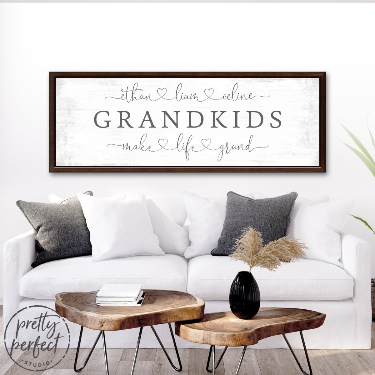 Grandkids Make Life Grand Personalized Name Sign Above Couch - Pretty Perfect Studio