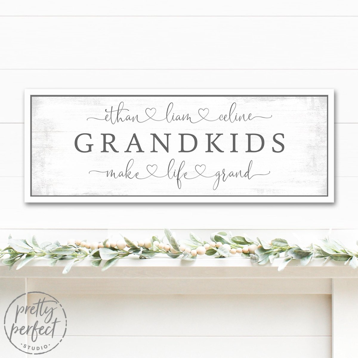 Grandkids Make Life Grand Personalized Name Sign Above Shelf - Pretty Perfect Studio