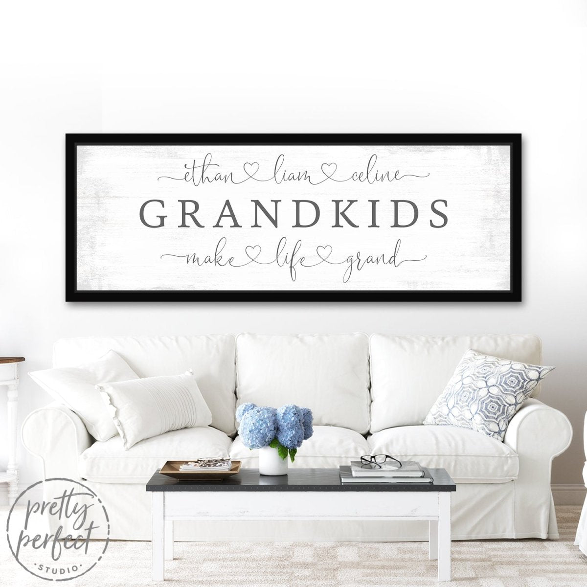 Grandkids Make Life Grand Personalized Name Sign Above Couch - Pretty Perfect Studio