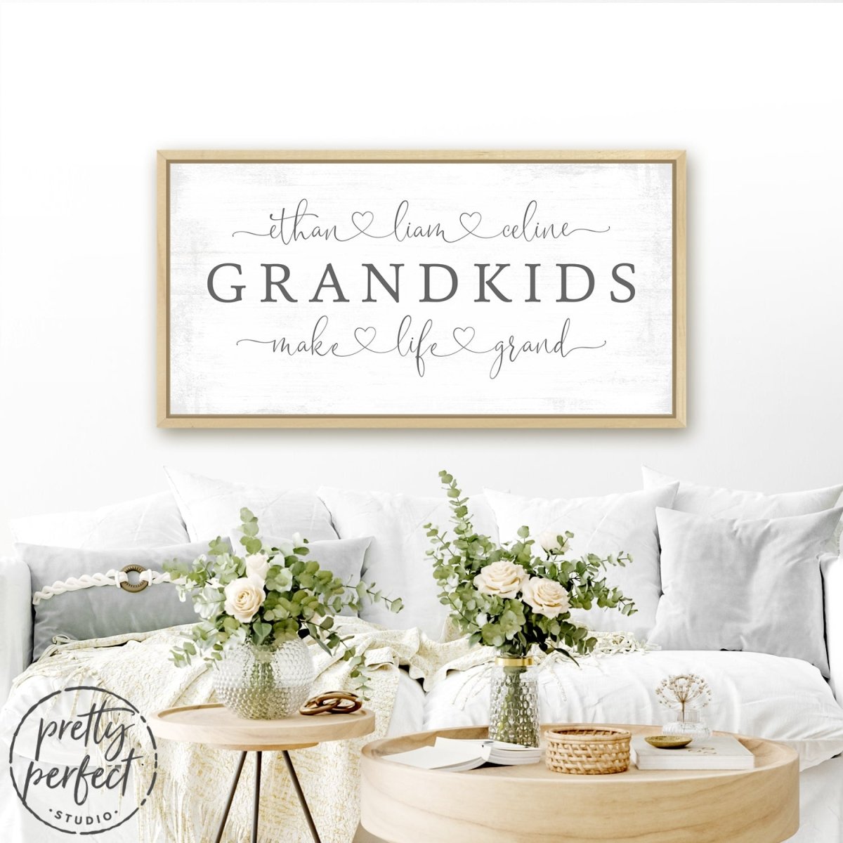 Grandkids Make Life Grand Personalized Name Sign Above Couch - Pretty Perfect Studio