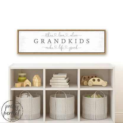 Grandkids Make Life Grand Personalized Name Sign Above Shelf - Pretty Perfect Studio