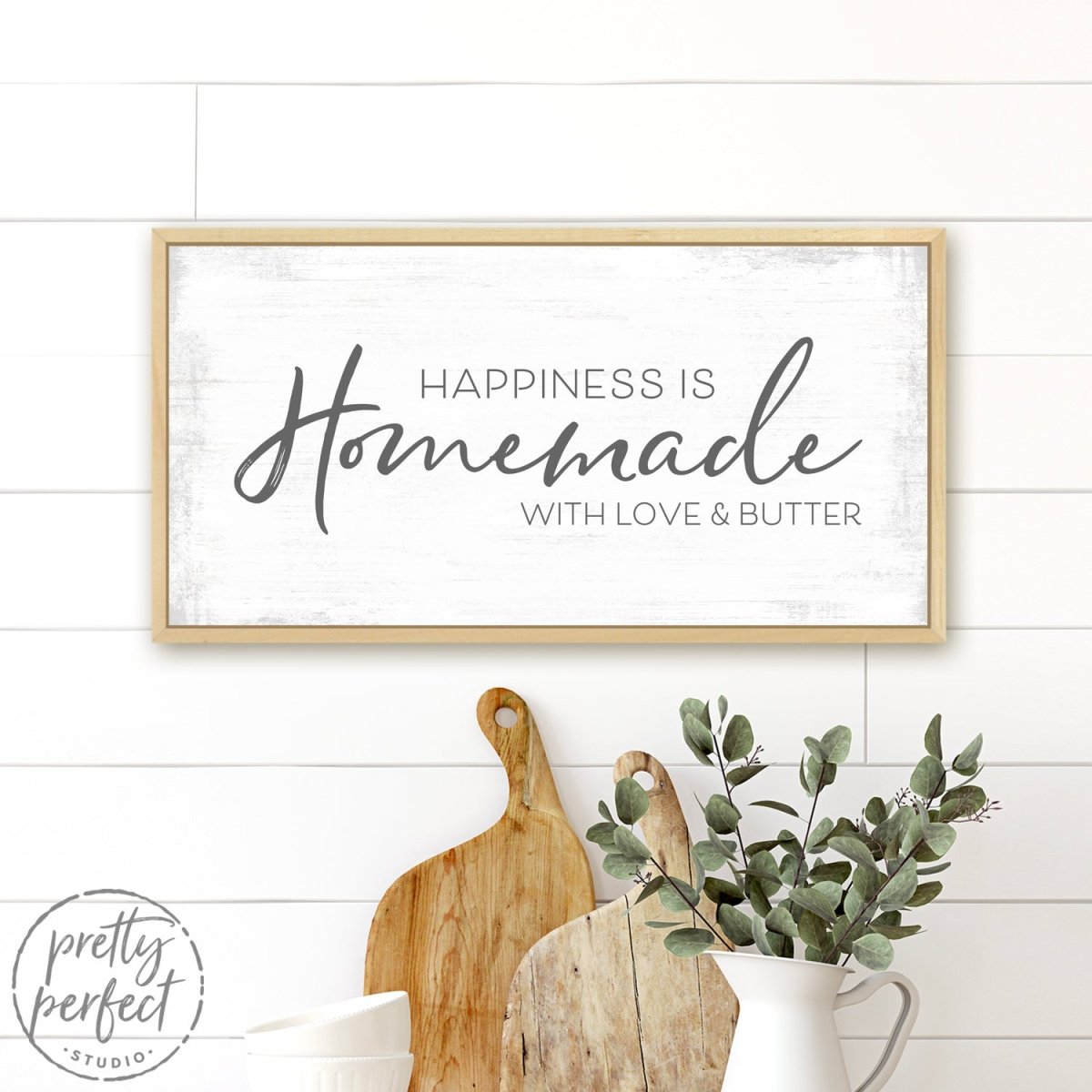 Happiness Is Homemade Sign Above Table - Pretty Perfect Studio