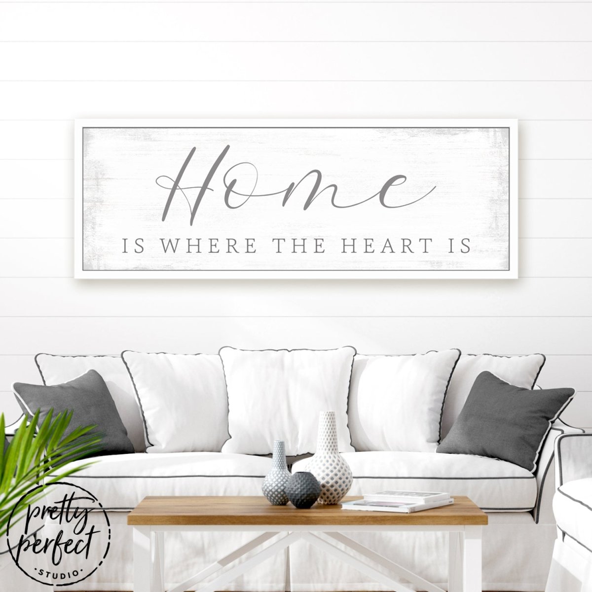 Home Is Where The Heart Is Sign Above Couch - Pretty Perfect Studio