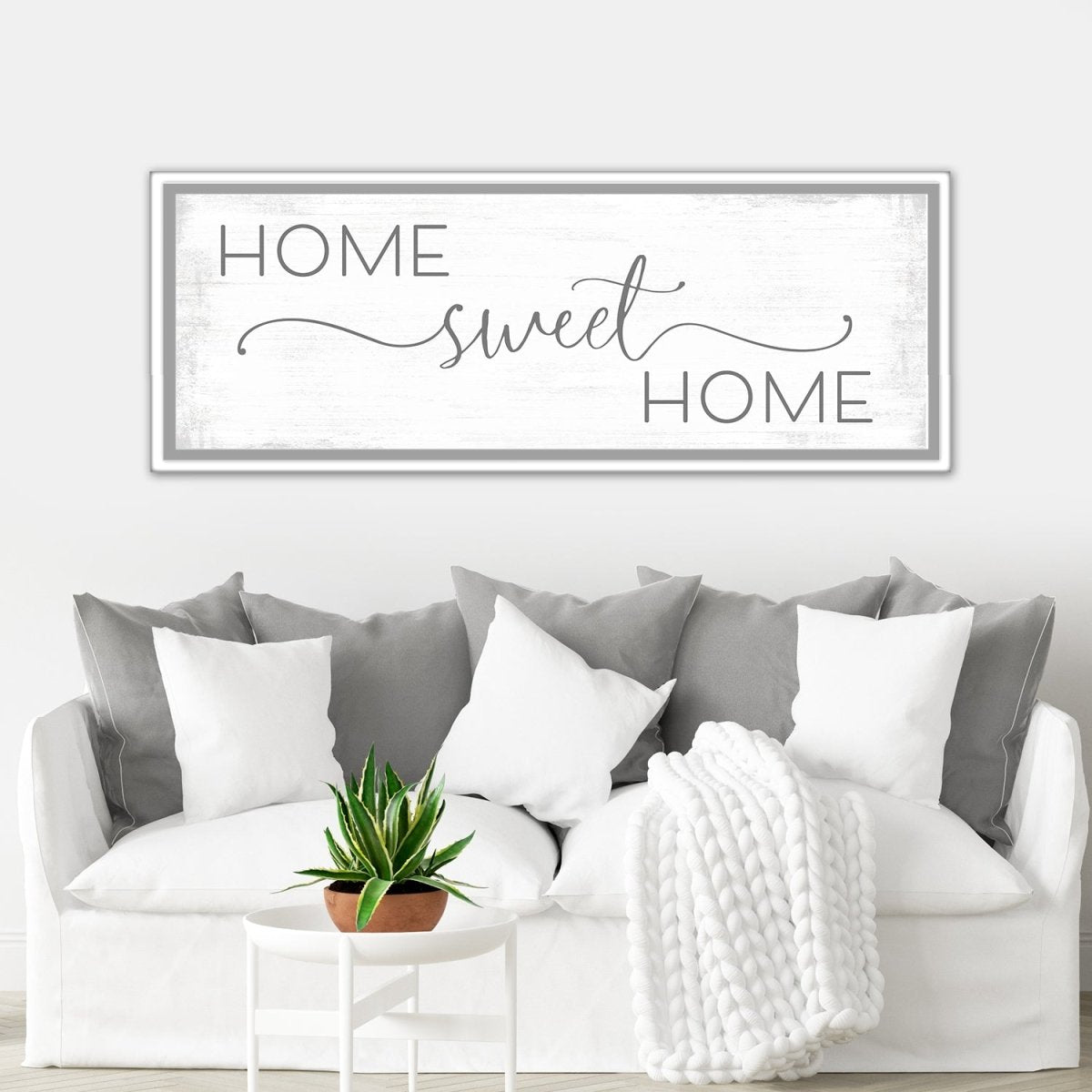 Home Sweet Home Canvas Sign Above Couch - Pretty Perfect Studio