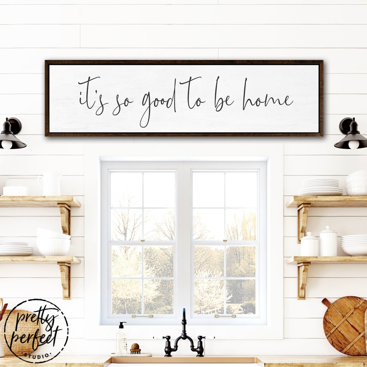 It is So Good To Be Home Sign Above Entryway Bench - Pretty Perfect Studio