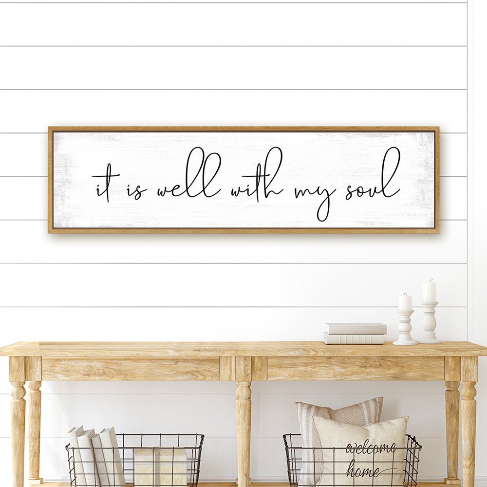 It Is Well With My Soul Wall Art Hanging on Wall Above Table - Pretty Perfect Studio