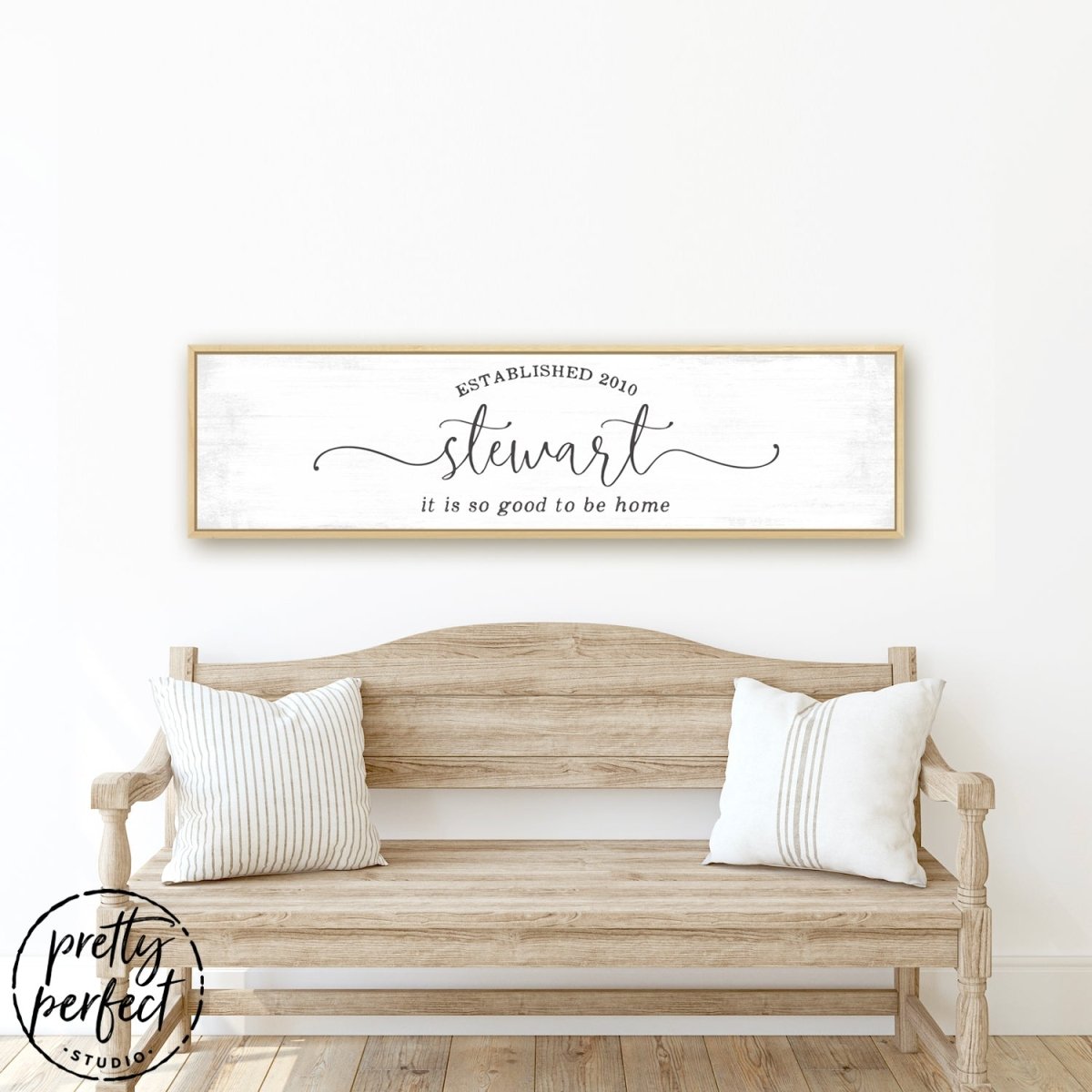 It's So Good To Be Home Personalized Family Name Sign Above Couch - Pretty Perfect Studio