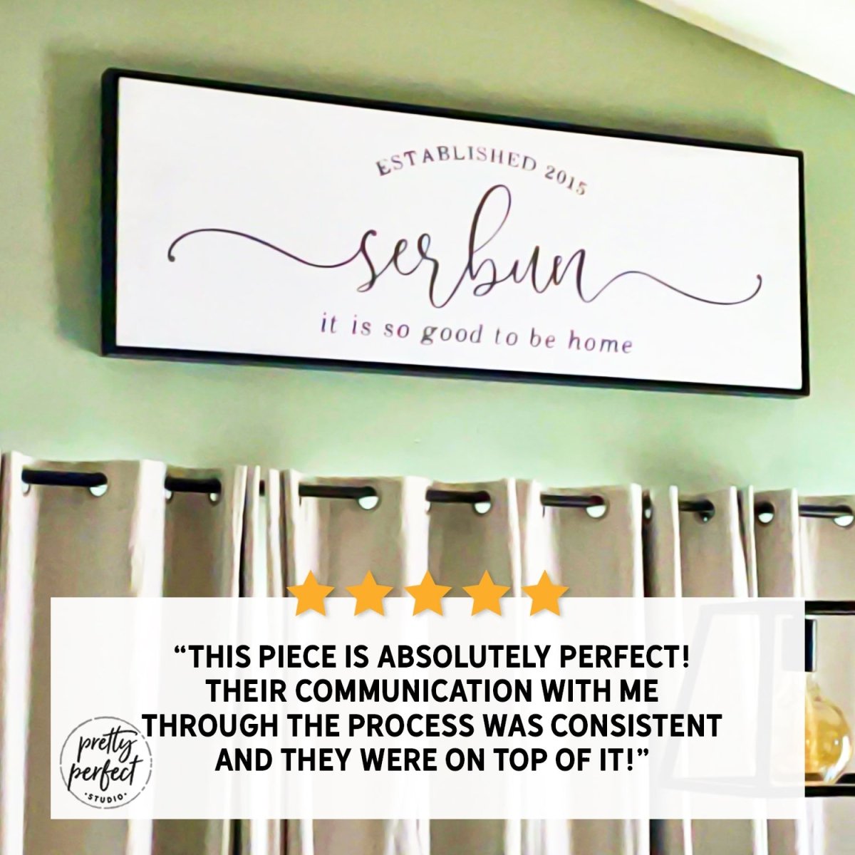 Customer product review for personalized family name sign by Pretty Perfect Studio