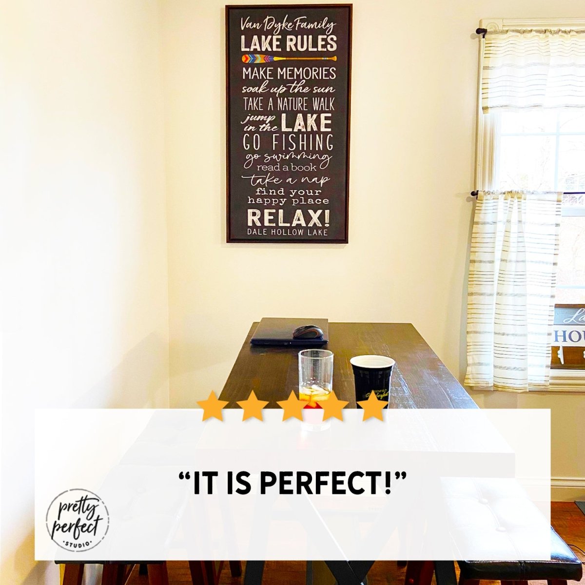 Customer product review for custom lake house rules wall art by Pretty Perfect Studio