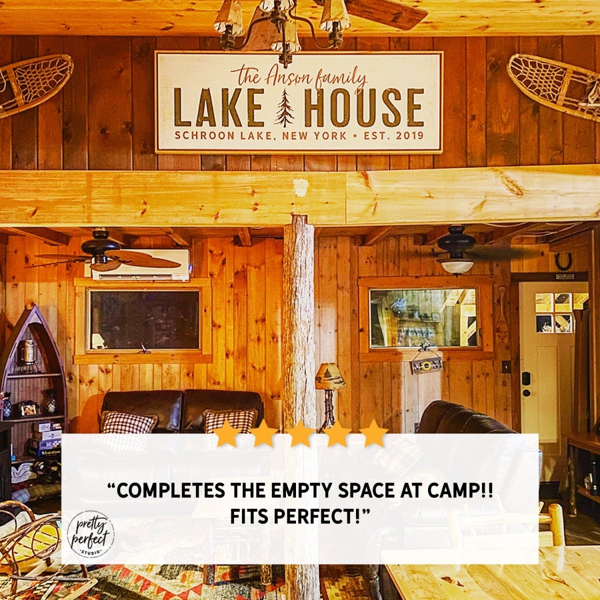 Customer product review for personalized lake house sign by Pretty Perfect Studio