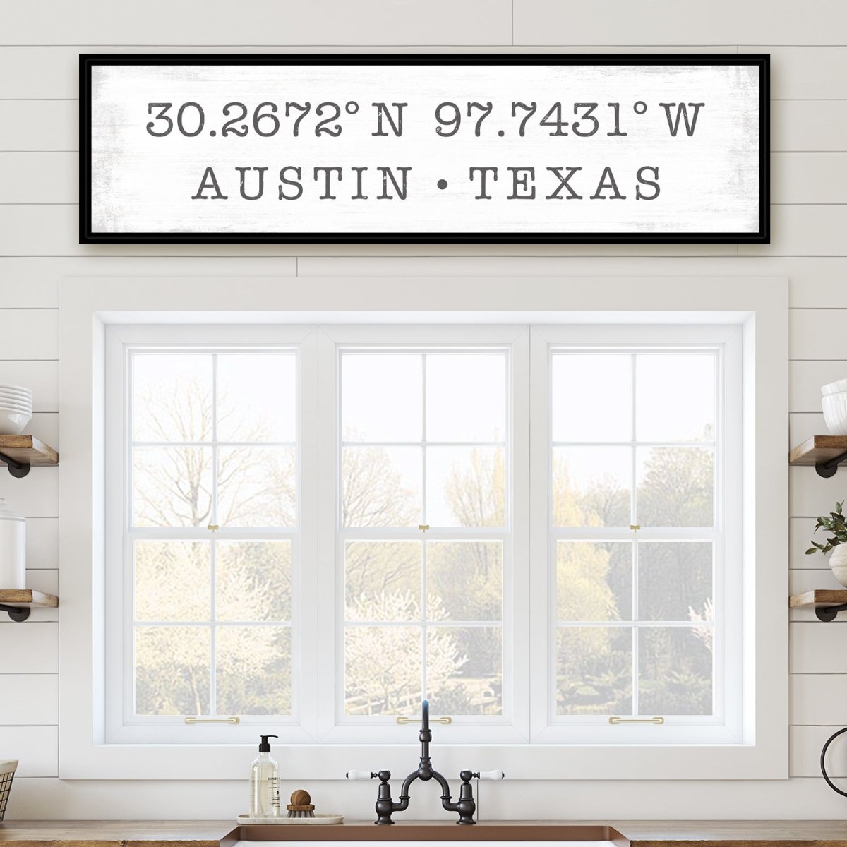 Latitude Longitude Personalized Sign Above Kitchen Sink - Pretty Perfect Studio