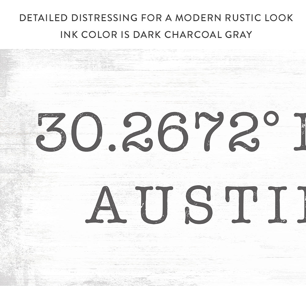 Latitude Longitude Personalized Sign With Distressed Look - Pretty Perfect Studio