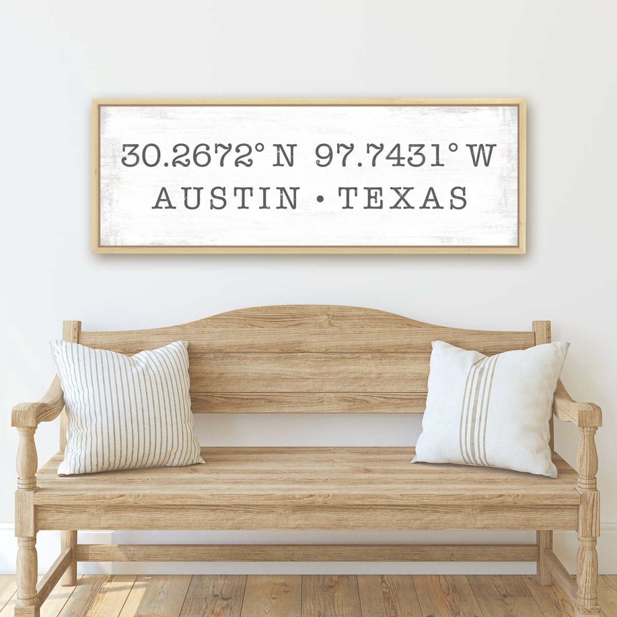 Latitude Longitude Personalized Sign Above Entryway Bench - Pretty Perfect Studio