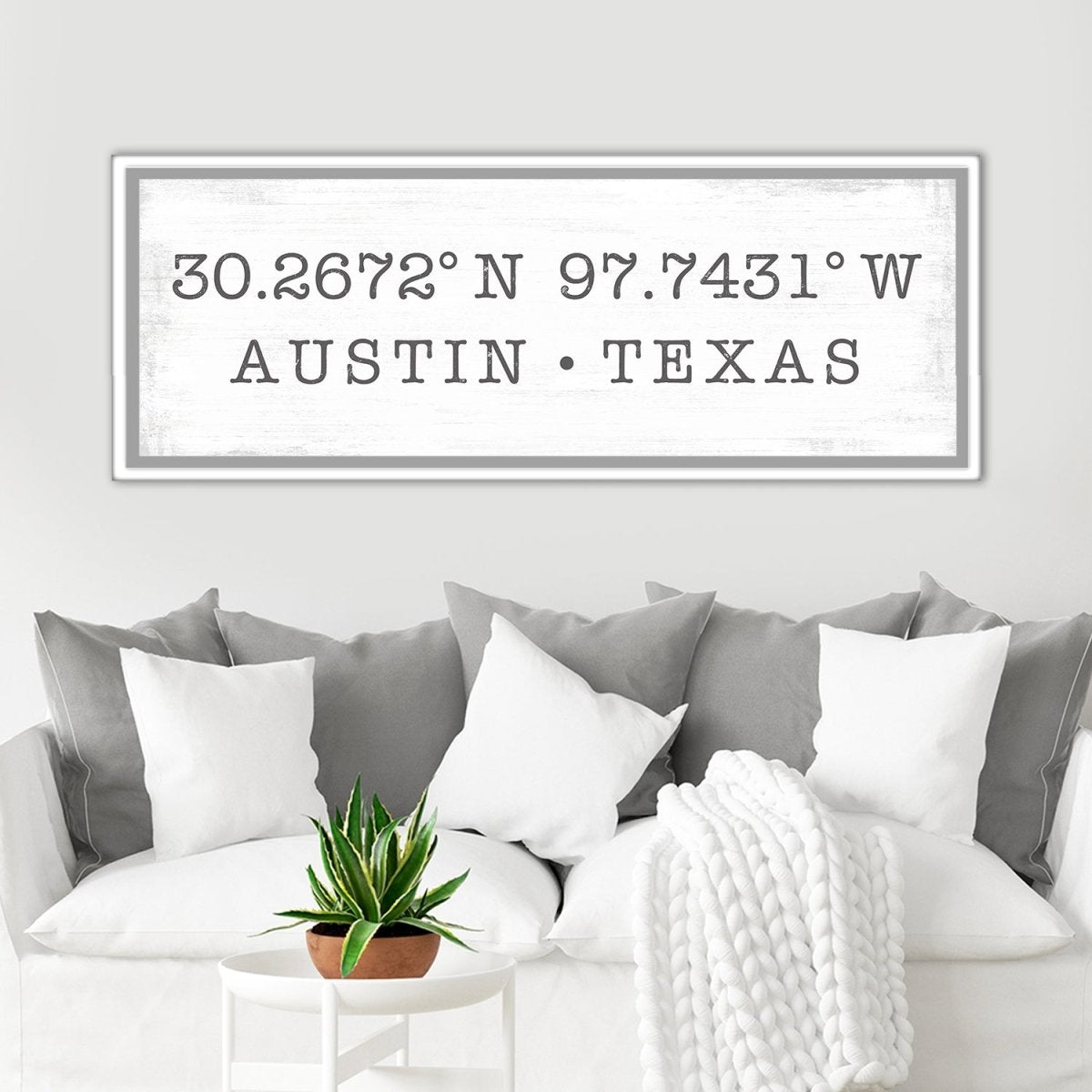 Latitude Longitude Personalized Sign Above Couch - Pretty Perfect Studio