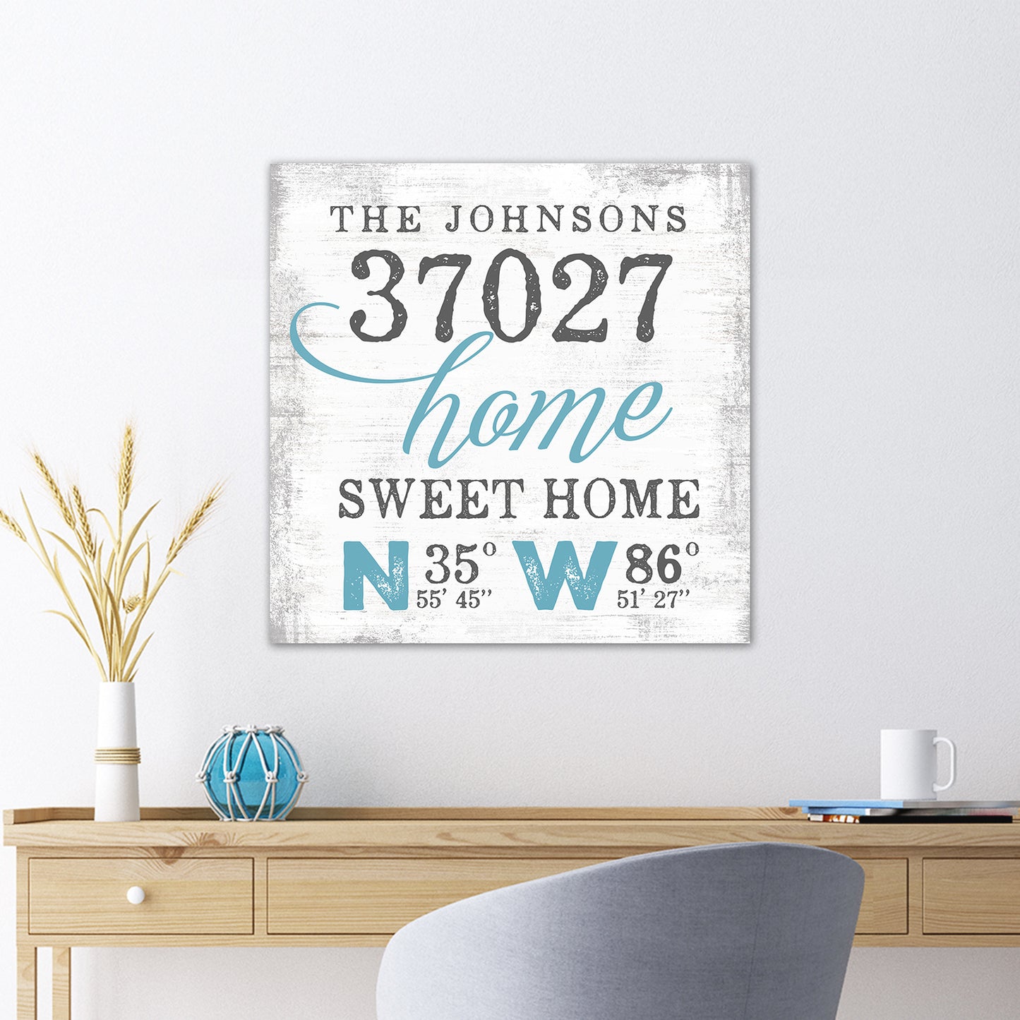Custom Name Sign With Zip Code & Location Above Table - Pretty Perfect Studio