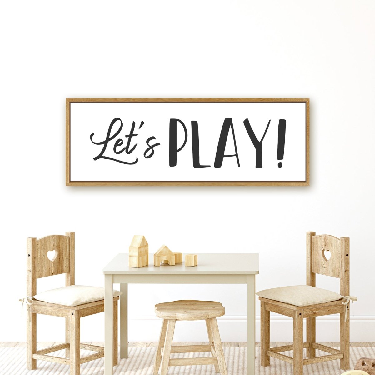 Let's Play Kid's Bedroom Sign Hanging Above Play Table - Pretty Perfect Studio