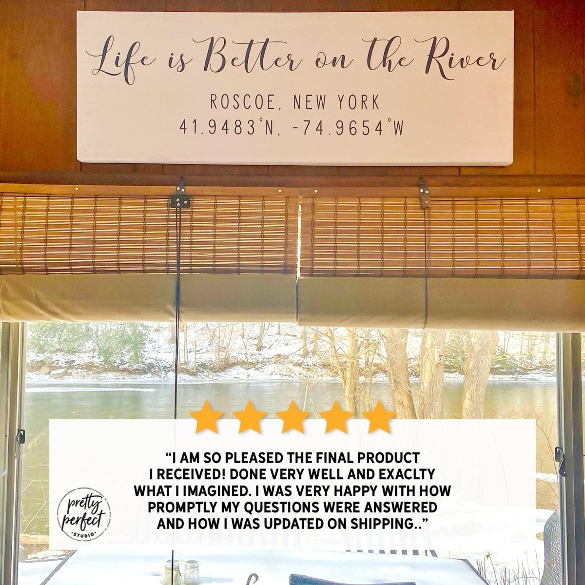 Customer product review for personalized life is better at the lake sign by Pretty Perfect Studio