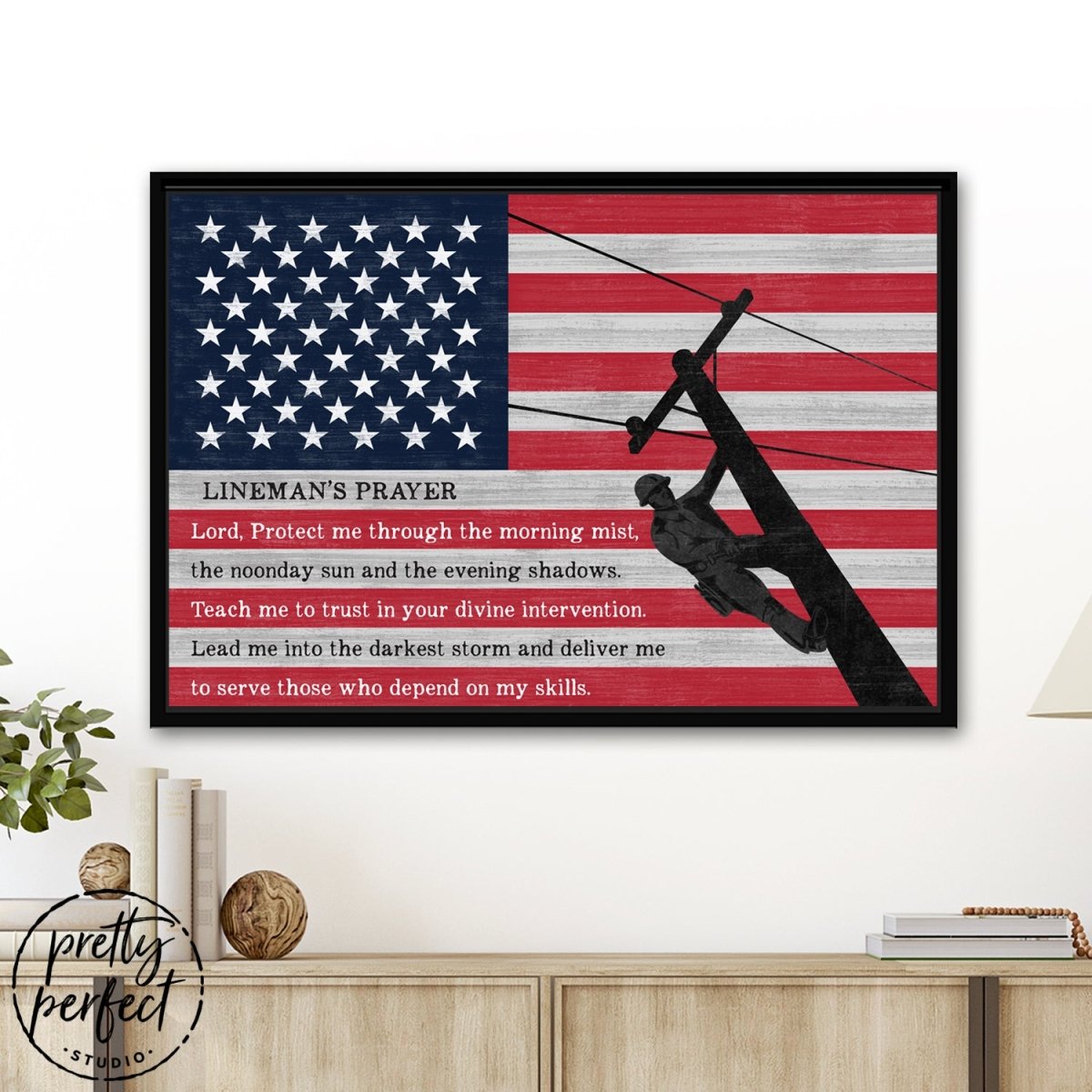 Lineman's Prayer Large Canvas Sign Above Couch - Pretty Perfect Studio