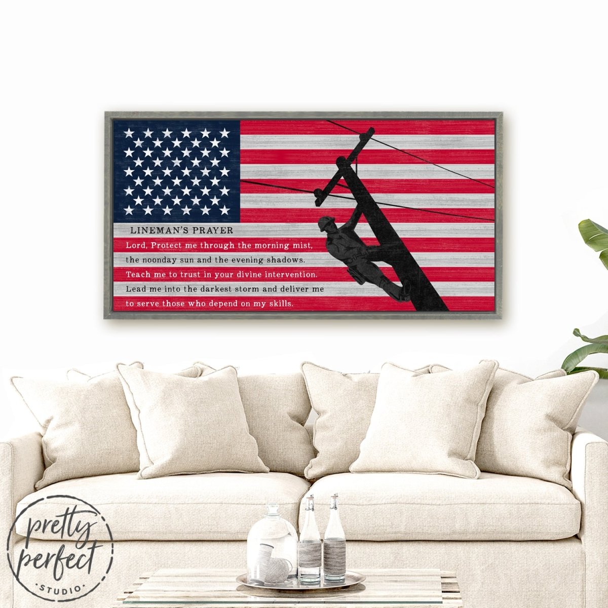 Lineman's Prayer Large Canvas Sign Above Entryway Table - Pretty Perfect Studio