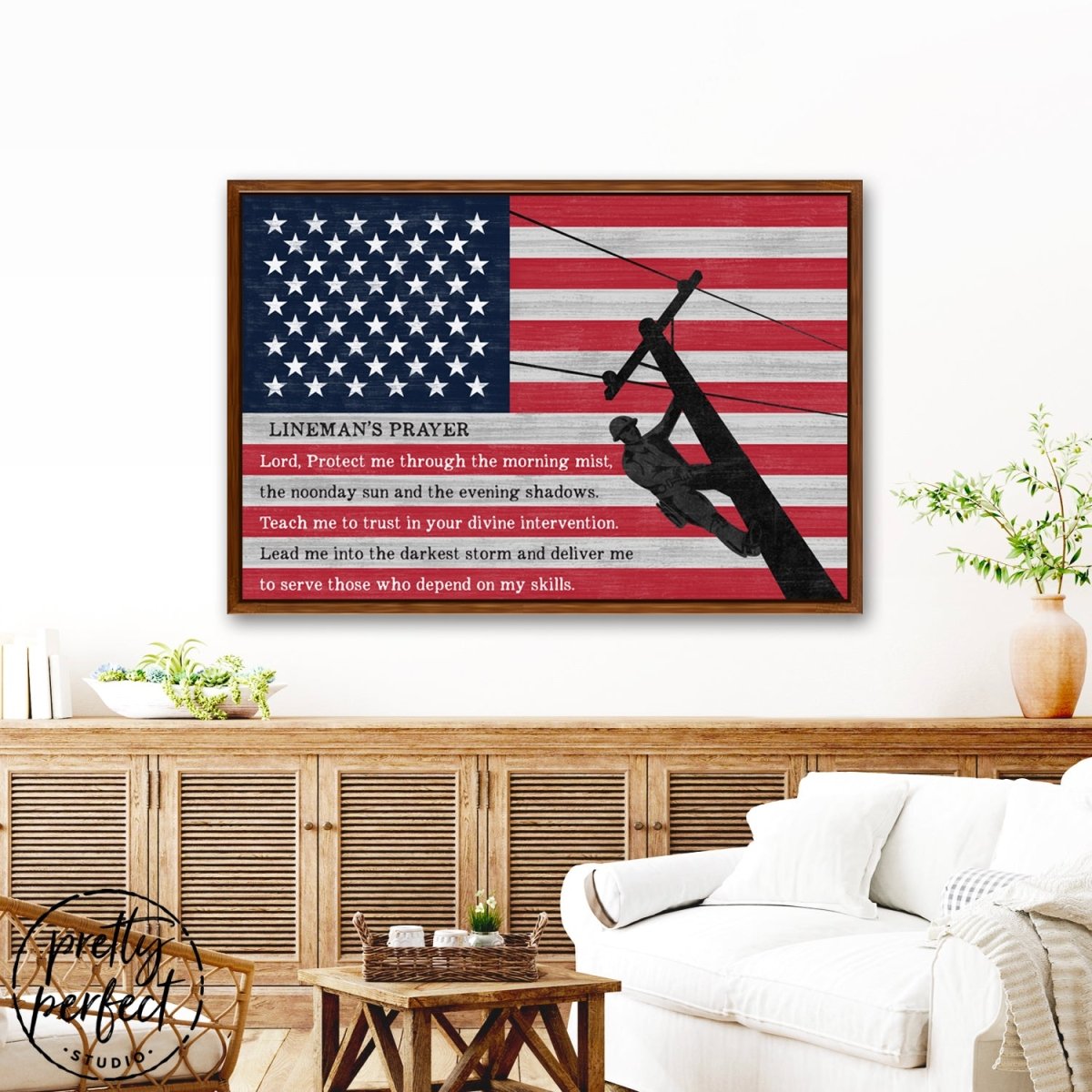 Lineman's Prayer Large Canvas Sign Above Couch - Pretty Perfect Studio