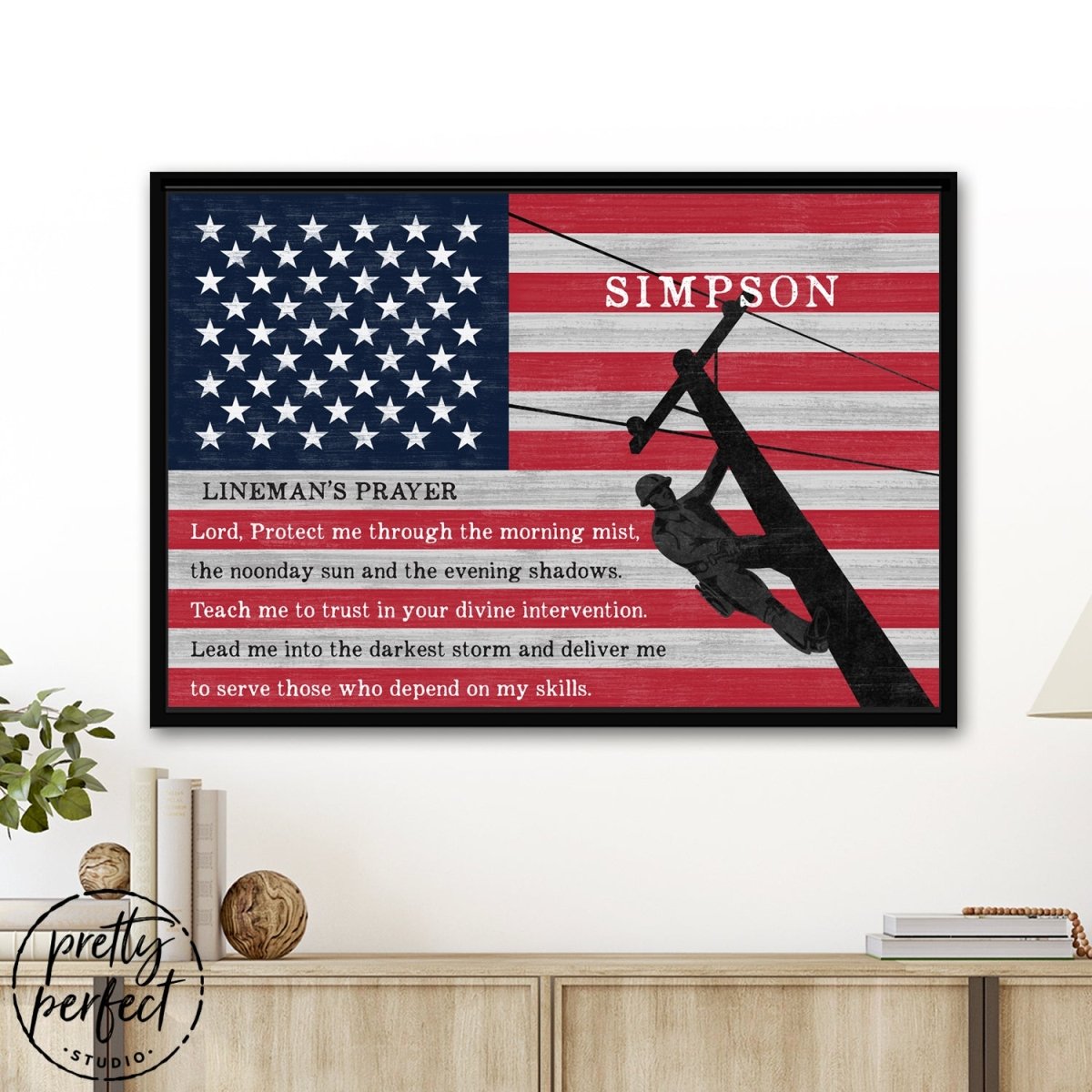 Lineman's Prayer Personalized With Name Sign Above Shelves - Pretty Perfect Studio