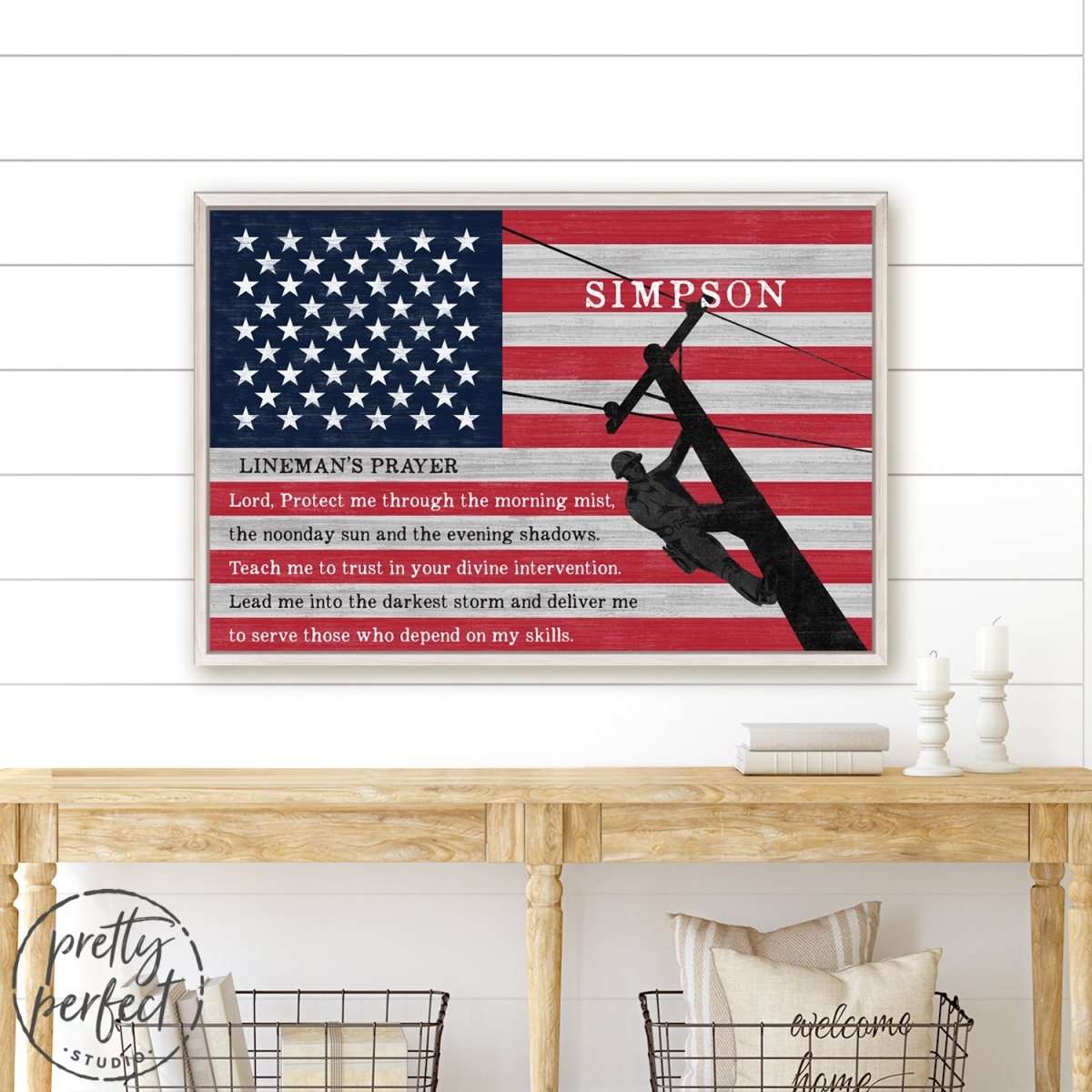 Lineman's Prayer Personalized With Name Sign Above Entryways - Pretty Perfect Studio