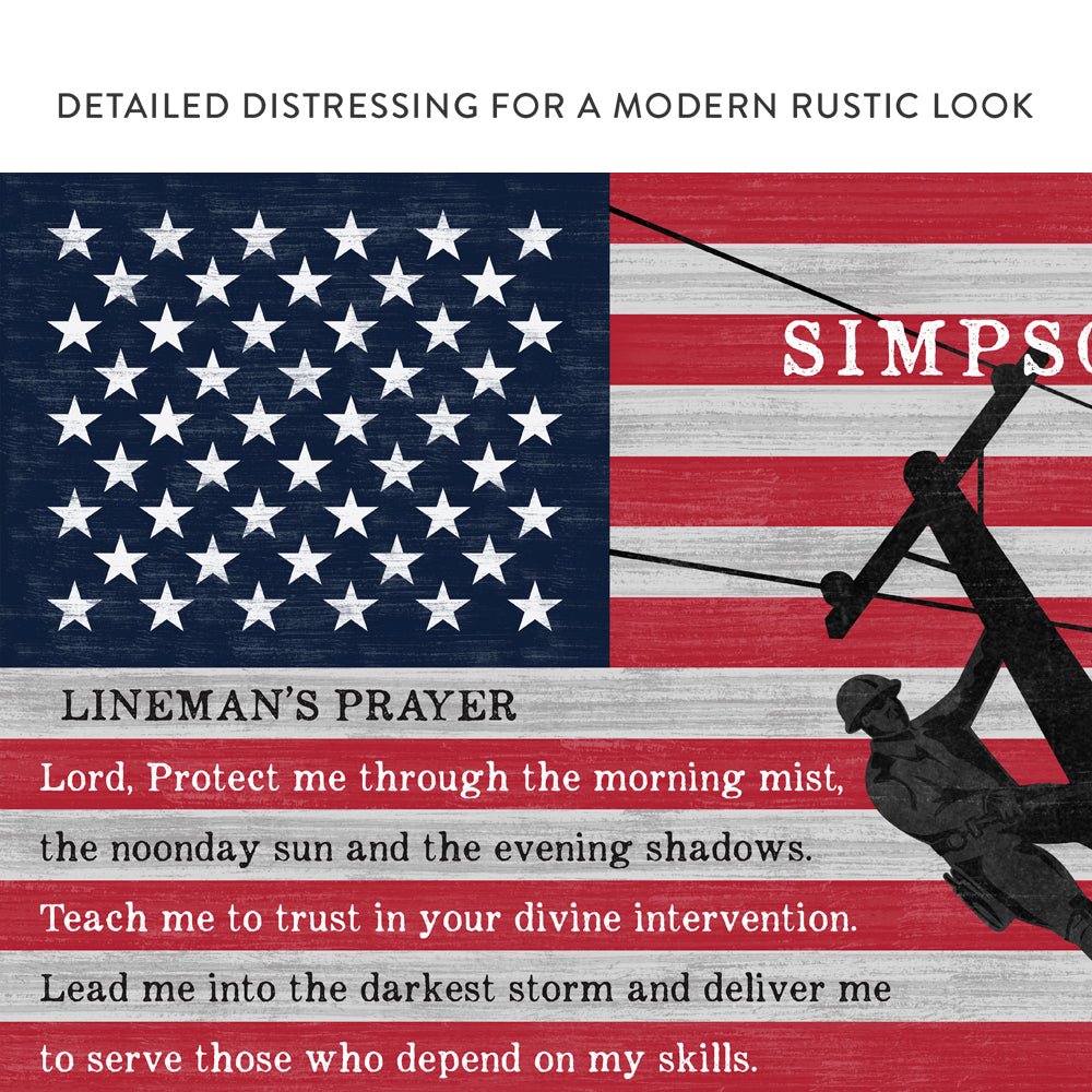 Lineman's Prayer Personalized With Name Sign With Rustic Design - Pretty Perfect Studio