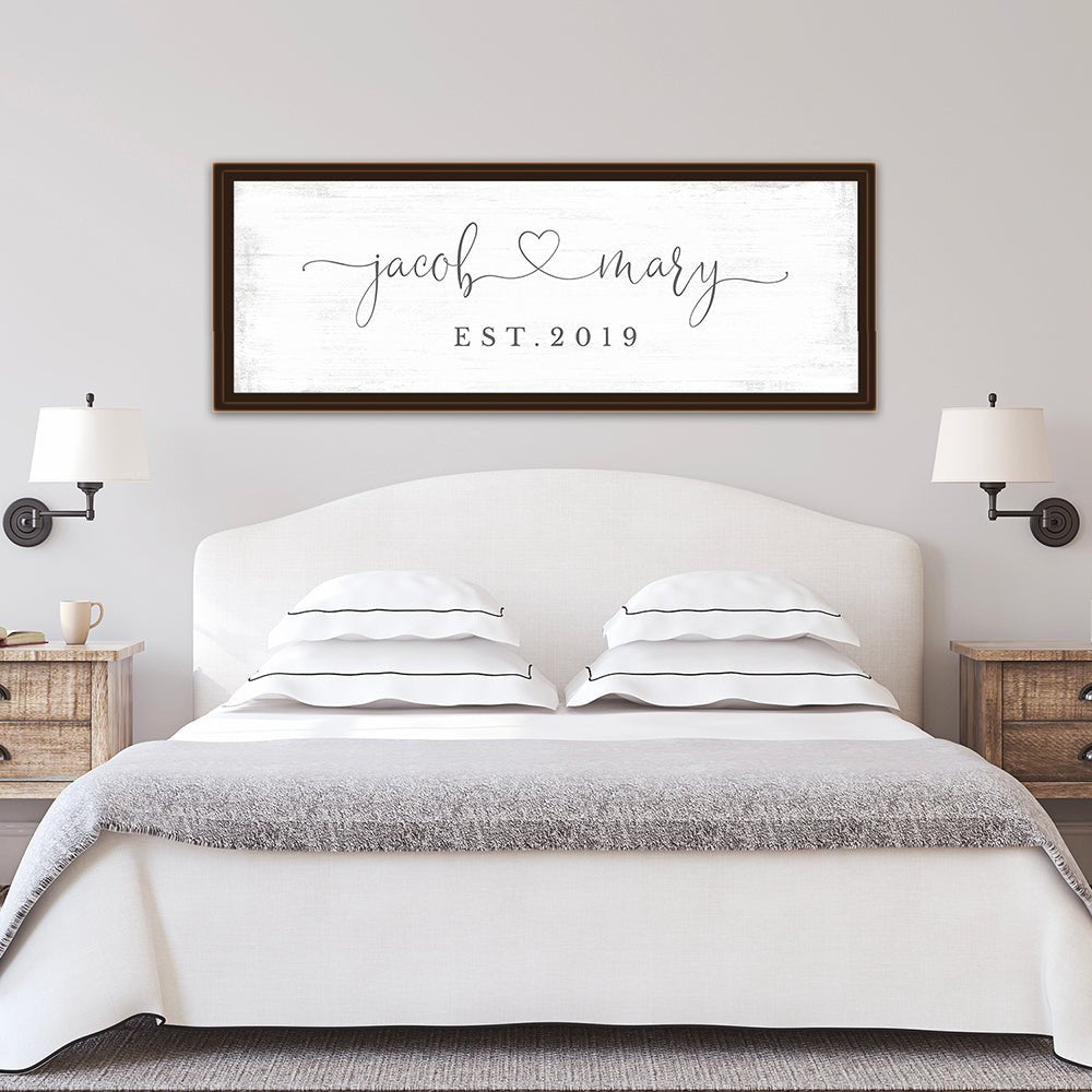 Marriage Sign Personalized With Names Above Bed - Pretty Perfect Studio