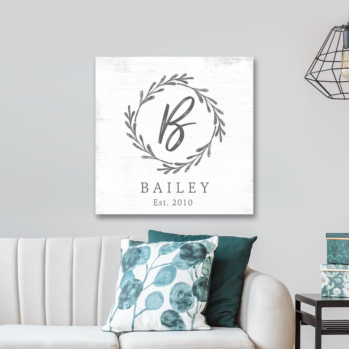 Monogram Custom Family Name Sign in Family Room - Pretty Perfect Studio