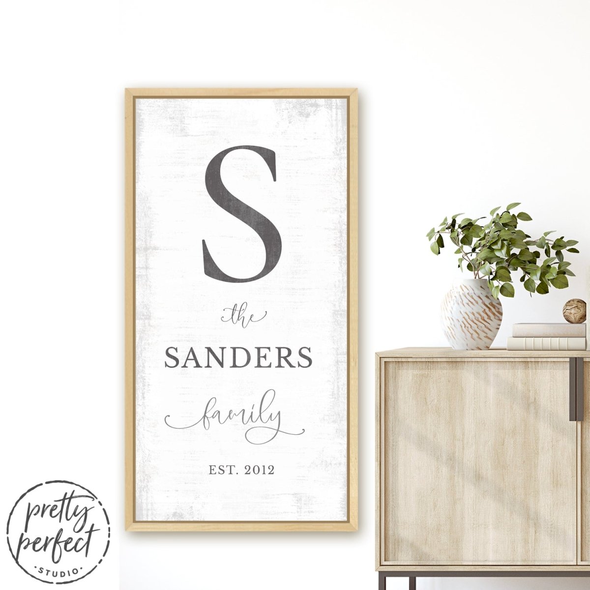 Monogram Family Last Name Sign with Date Above Shelf - Pretty Perfect Studio