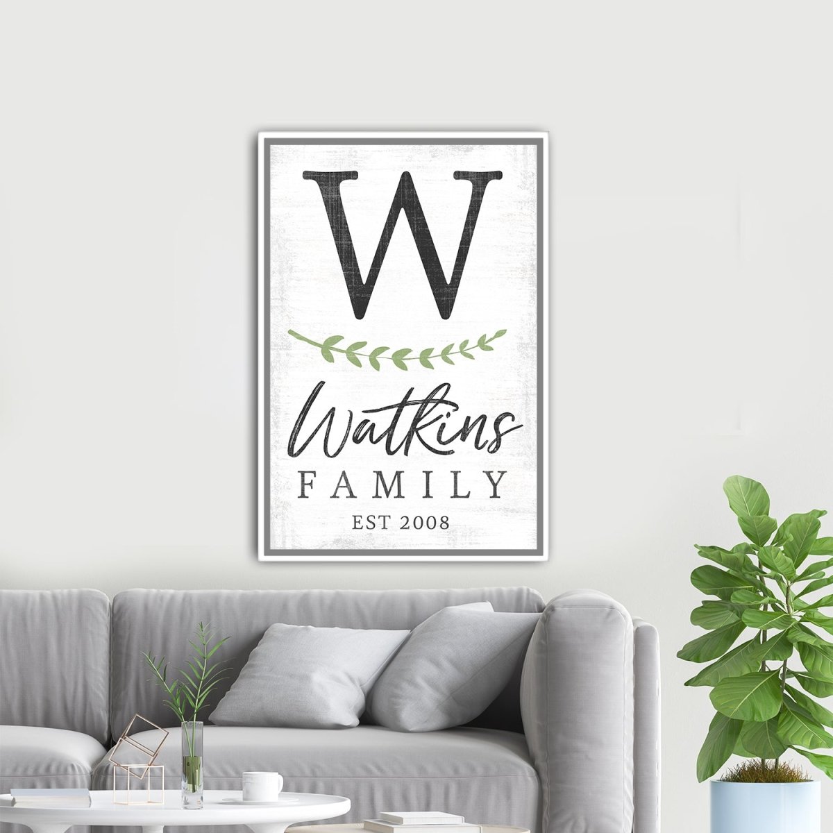 Monogram Family Last Name Sign with Established Date Above Couch - Pretty Perfect Studio
