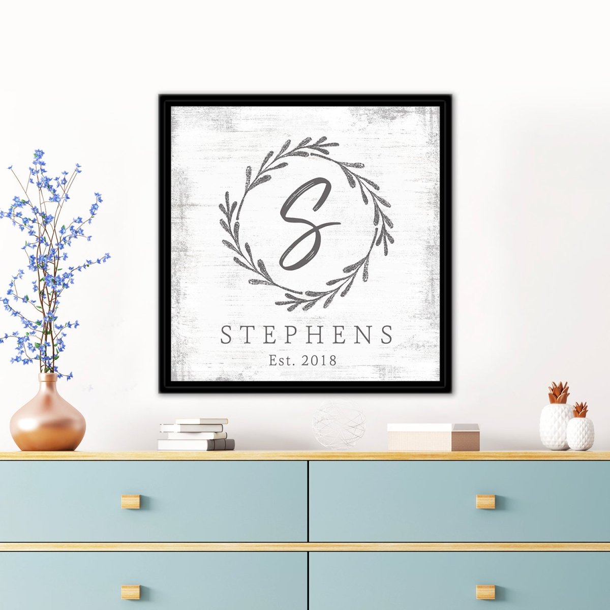 Monogram Family Name Sign Above Dresser - Pretty Perfect Studio