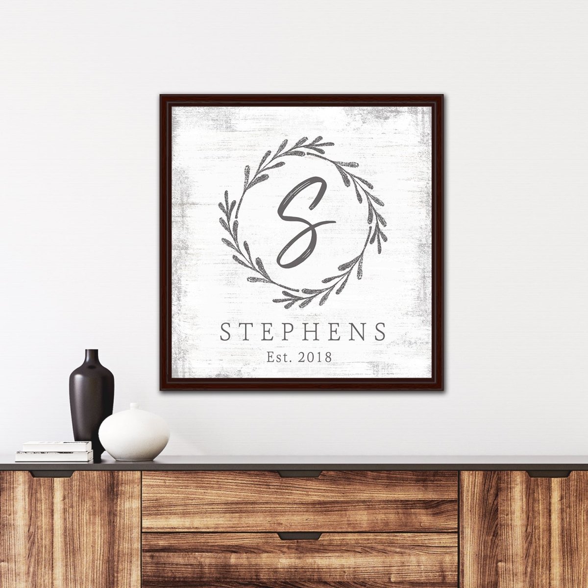 Monogram Family Name Sign Above Entryway Table - Pretty Perfect Studio