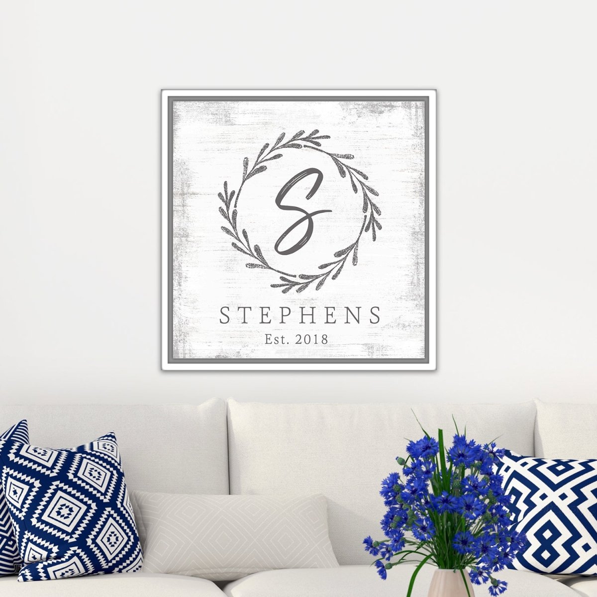 Monogram Family Name Sign Above Couch - Pretty Perfect Studio