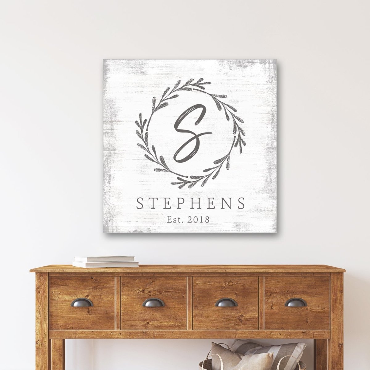 Monogram Family Name Sign Above Entryway Table - Pretty Perfect Studio