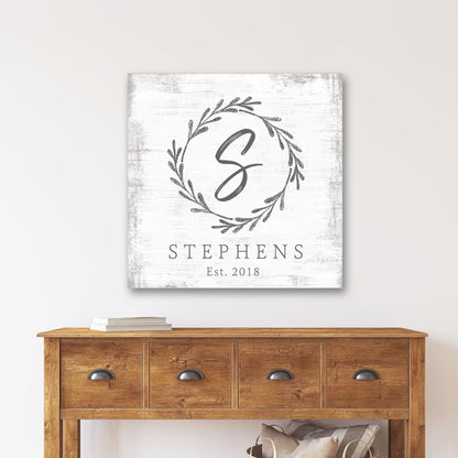 Monogram Family Name Sign Above Entryway Table - Pretty Perfect Studio