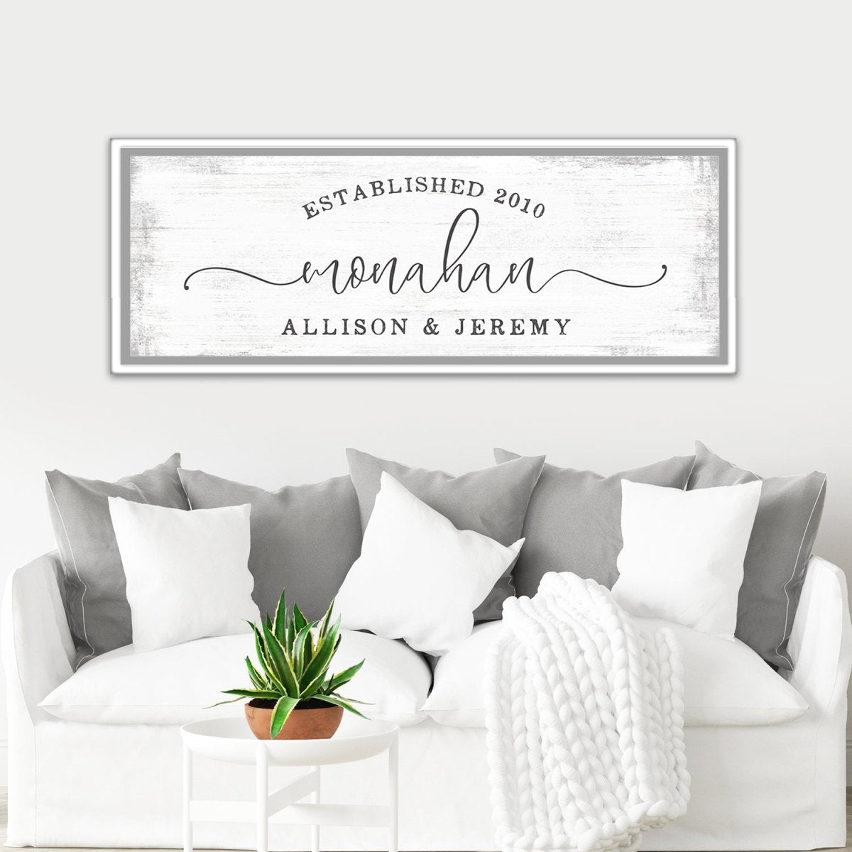 Newlywed Established Sign With Names Above Couch - Pretty Perfect Studio