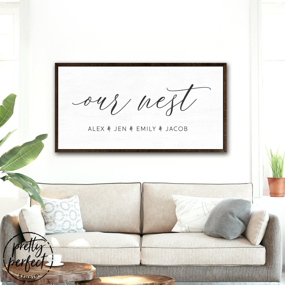 Our Nest Sign Personalized With Names Above Couch - Pretty Perfect Studio